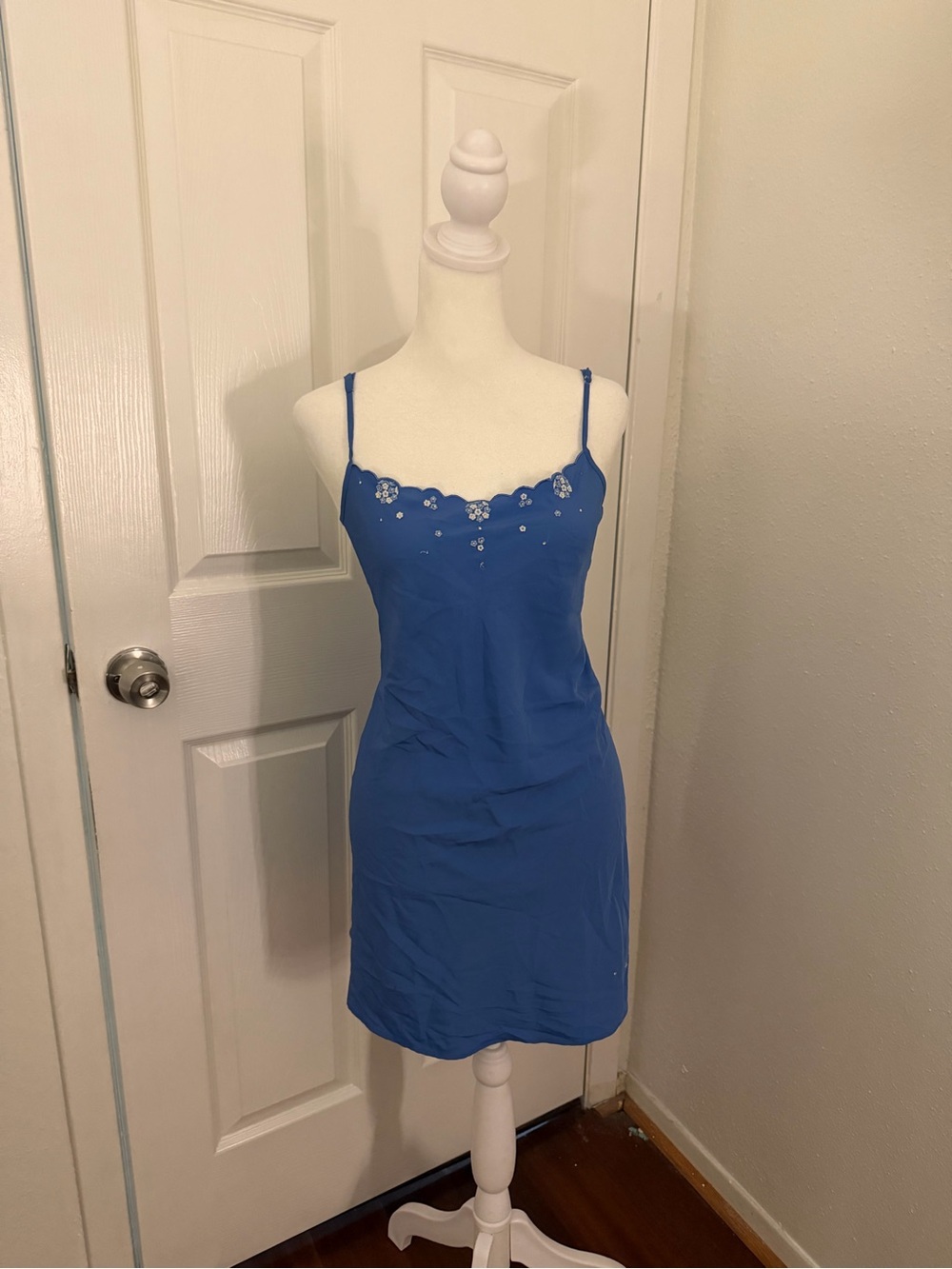 Vintage La Senza Y2K Blue Embellished Mini Slip Dress – Size M